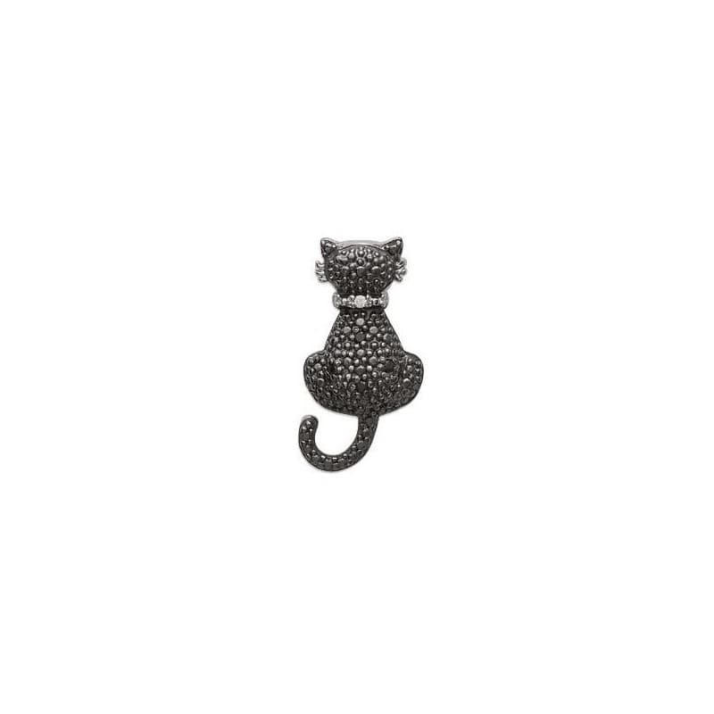 Pendentif femme original en argent rhodié, Chat noir en zircon - Lyn&Or Bijoux