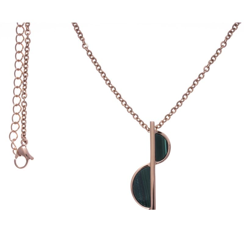 Collier en pierre naturelle pour femme: Acier rose & Malachite verte - Bijoux Yola