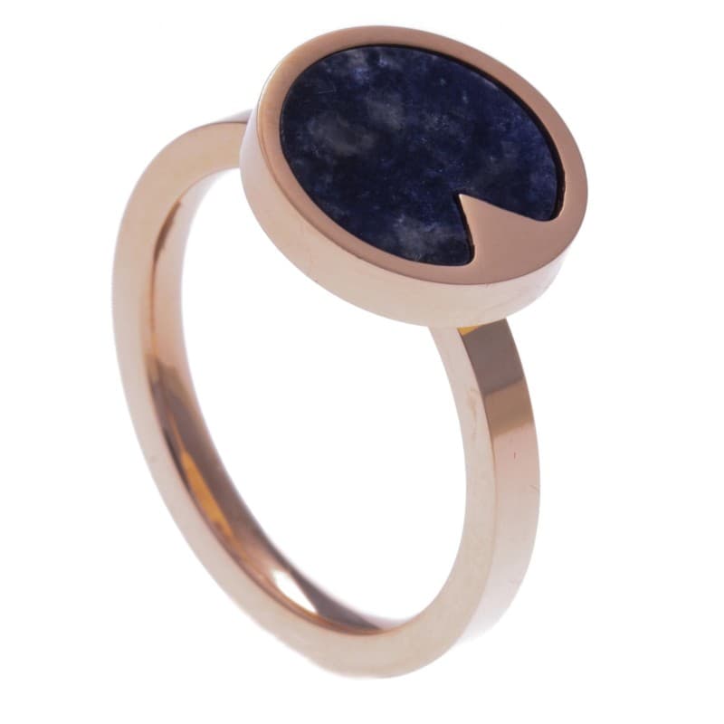 Bague femme en pierre naturelle: Acier rose & Sodalite bleue - Bijoux Yola