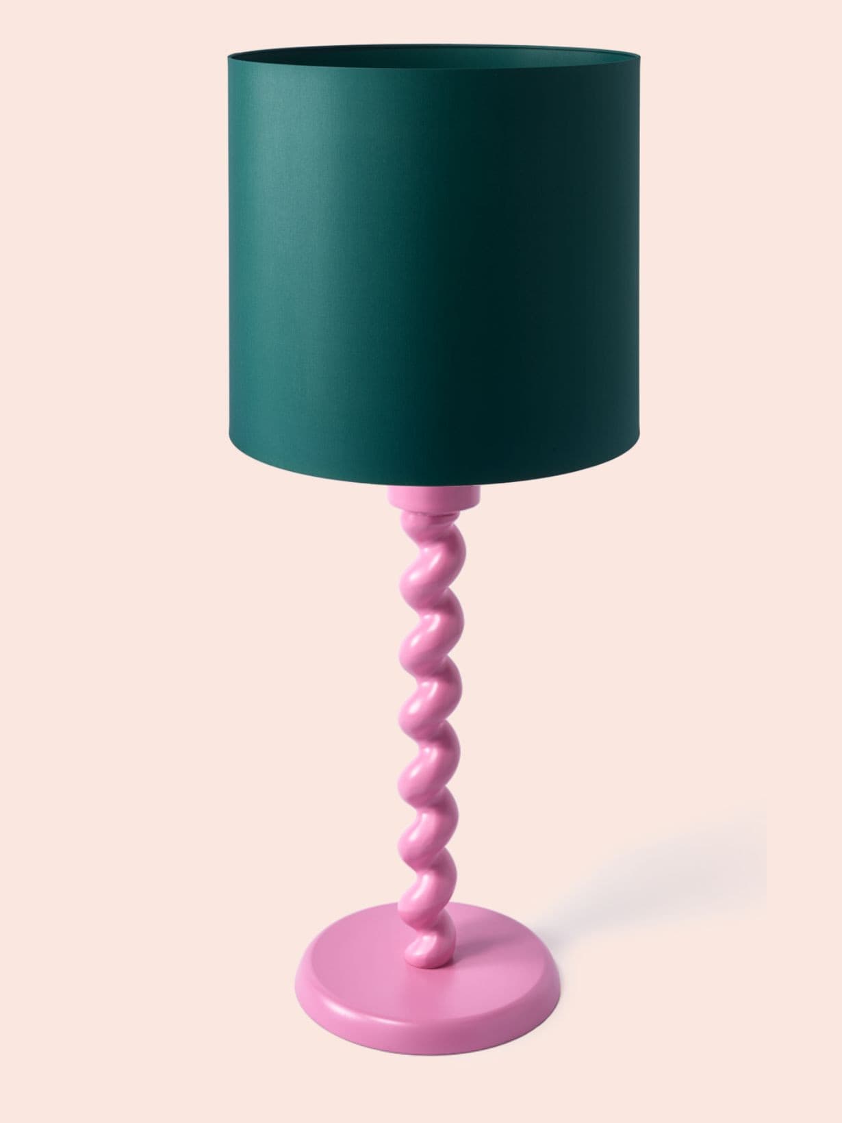 Grande lampe avec pied rose et abat-jour vert, Twister Ă50cm - Pols Potten