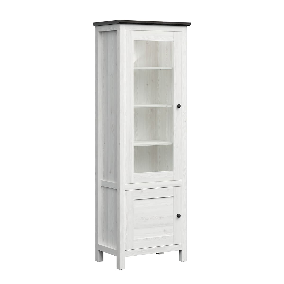 Vitrine 2 portes avec LED Duck Blanc et Bois foncé