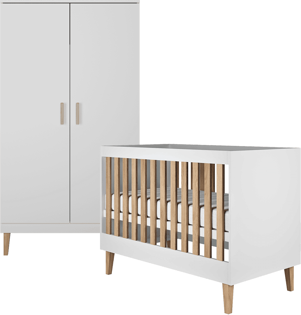 Lit bébé 60x120 et armoire Kocot Kids Kubi - Blanc