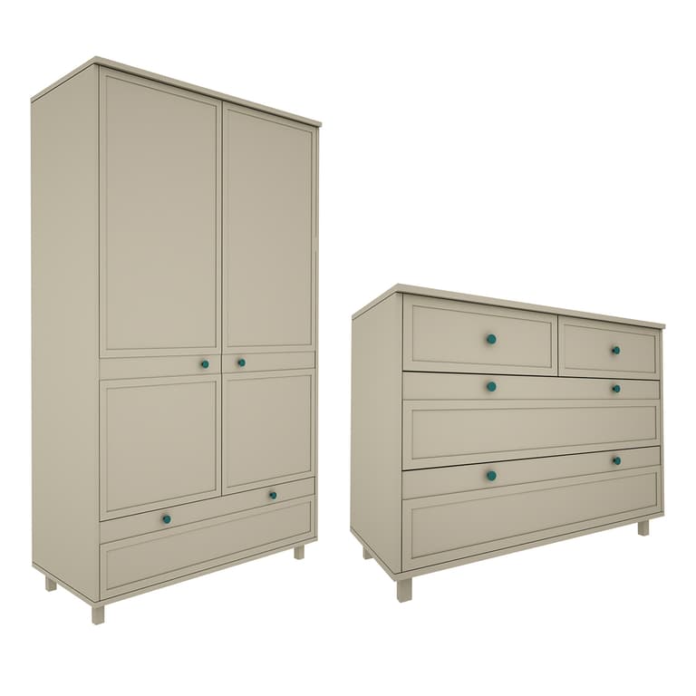 Commode 4 tiroirs et armoire 2 portes Wood Luck Gabriel - Vert Eucalyptus