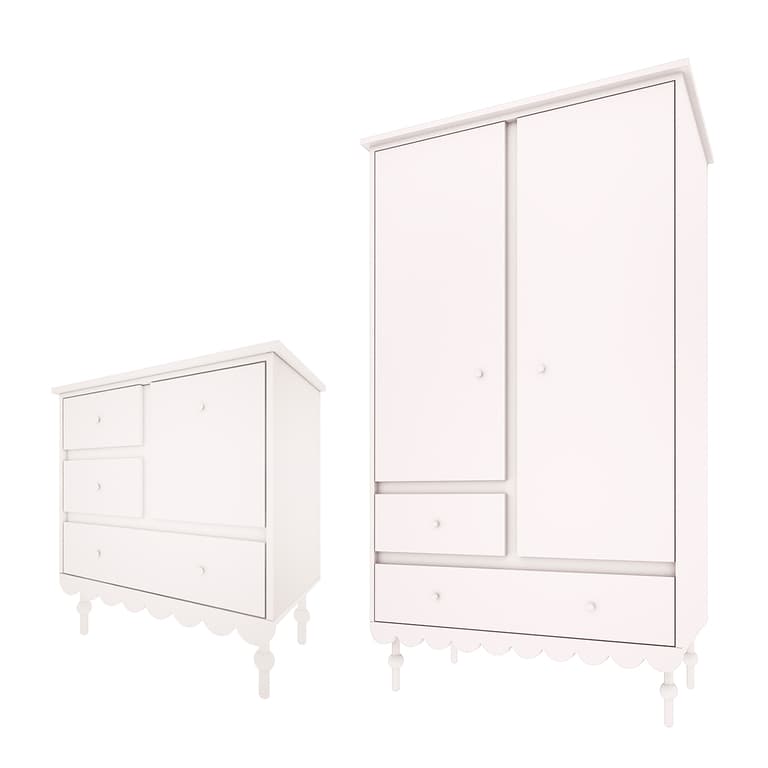 Commode 3 tiroirs et armoire 2 portes Wood Luck Babushka Blanc