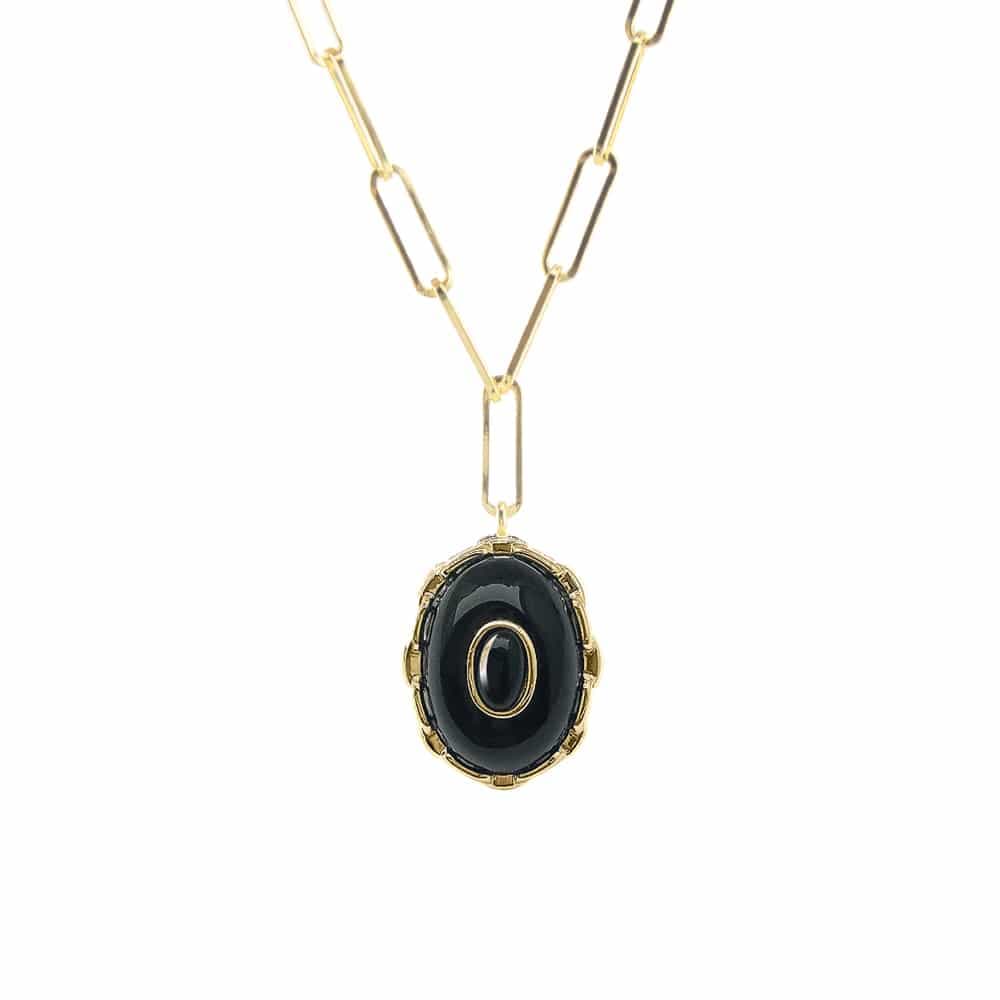 collier argent doré clothilde onyx noire