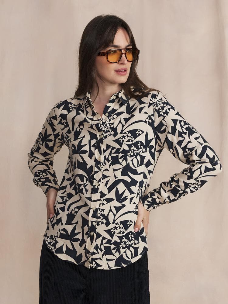 Chemise manches longues Lesliche - Couleur bleu marine - Pour Femme - TBS - Taille 40