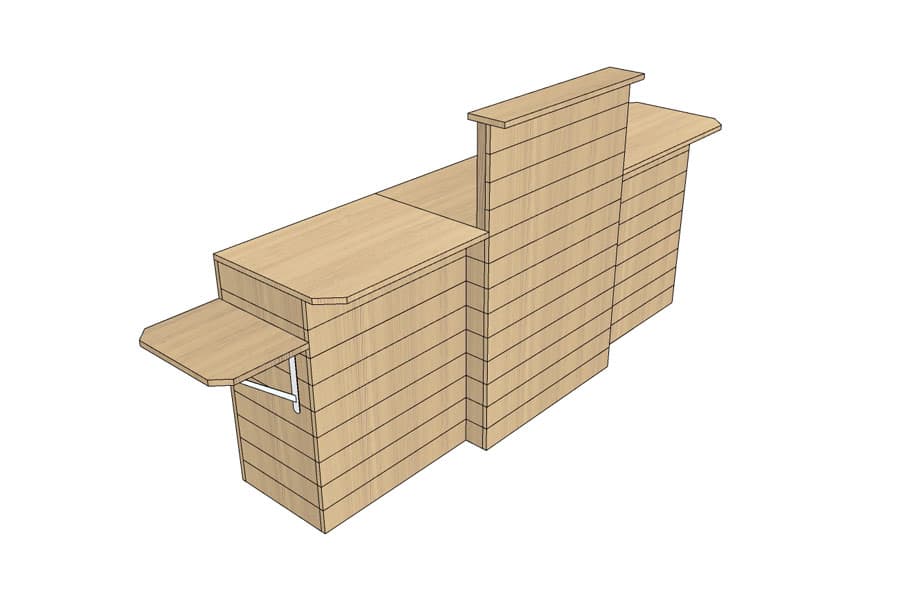 Comptoir d'Encaissement en Ligne 265 cm Bois Vieilli avec PMR Pliante et Plateaux Bois