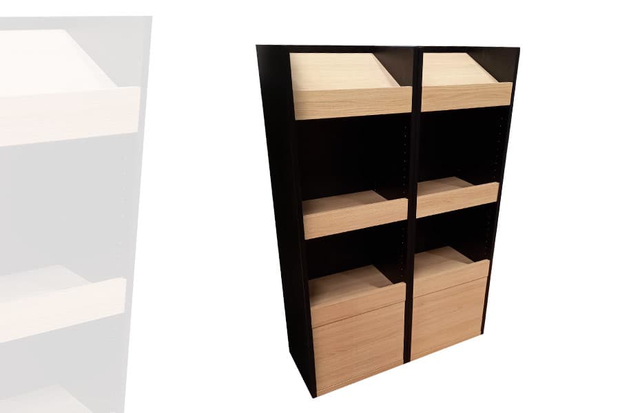 Armoire Étagères Bois Présentoir Basse 4 Casiers Portes Basses 2 Tons