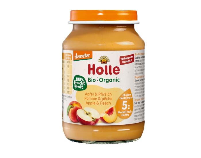 HOLLE Petit Pot de Fruits - 190 g Pomme - PĂŞche - 5M