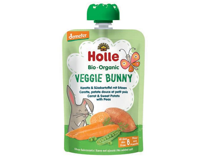HOLLE Gourde Veggie Bunny - Carotte Patate Douce Petit Pois - 100 g - Dès 6 mois