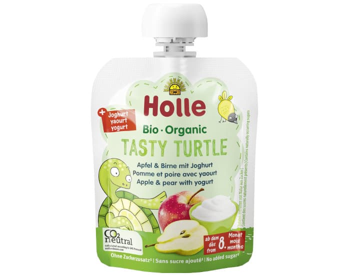 HOLLE Gourde Brassés Tasty Turtle - Pomme et Poire avec Yaourt - 85 g - Dès 8 mois