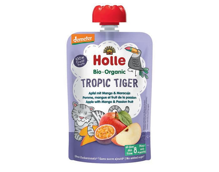 HOLLE Gourde Tropic Tiger - Pomme Mangue Fruits de la Passion - 100 g - Dès 8 mois