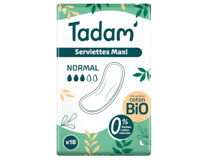 TADAM Serviettes Dermo-Sensitives Maxi Normal - Boite de 18