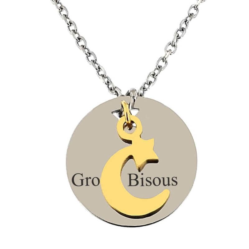 Pendentif acier lune doré personnalisé - 2147
