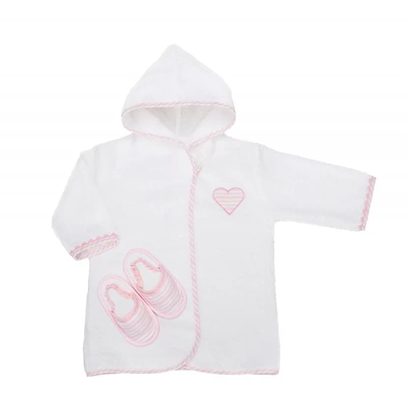 Peignoir personnalisable et ses chaussons 100 % coton bio lasarito - 0-6 mois rose