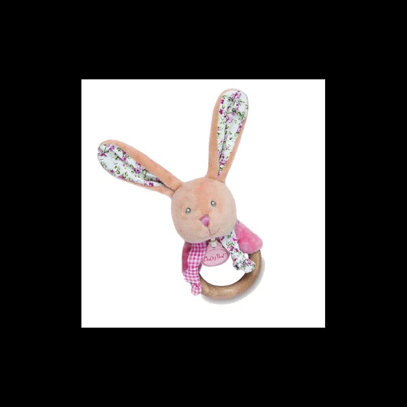 Hochet en bois lapin poupi rose