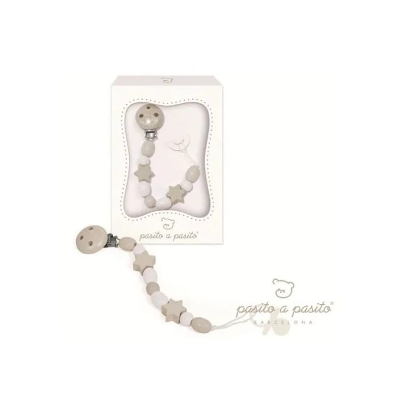 Attache-sucette en bois - pasito a pasito blanc et beige gris