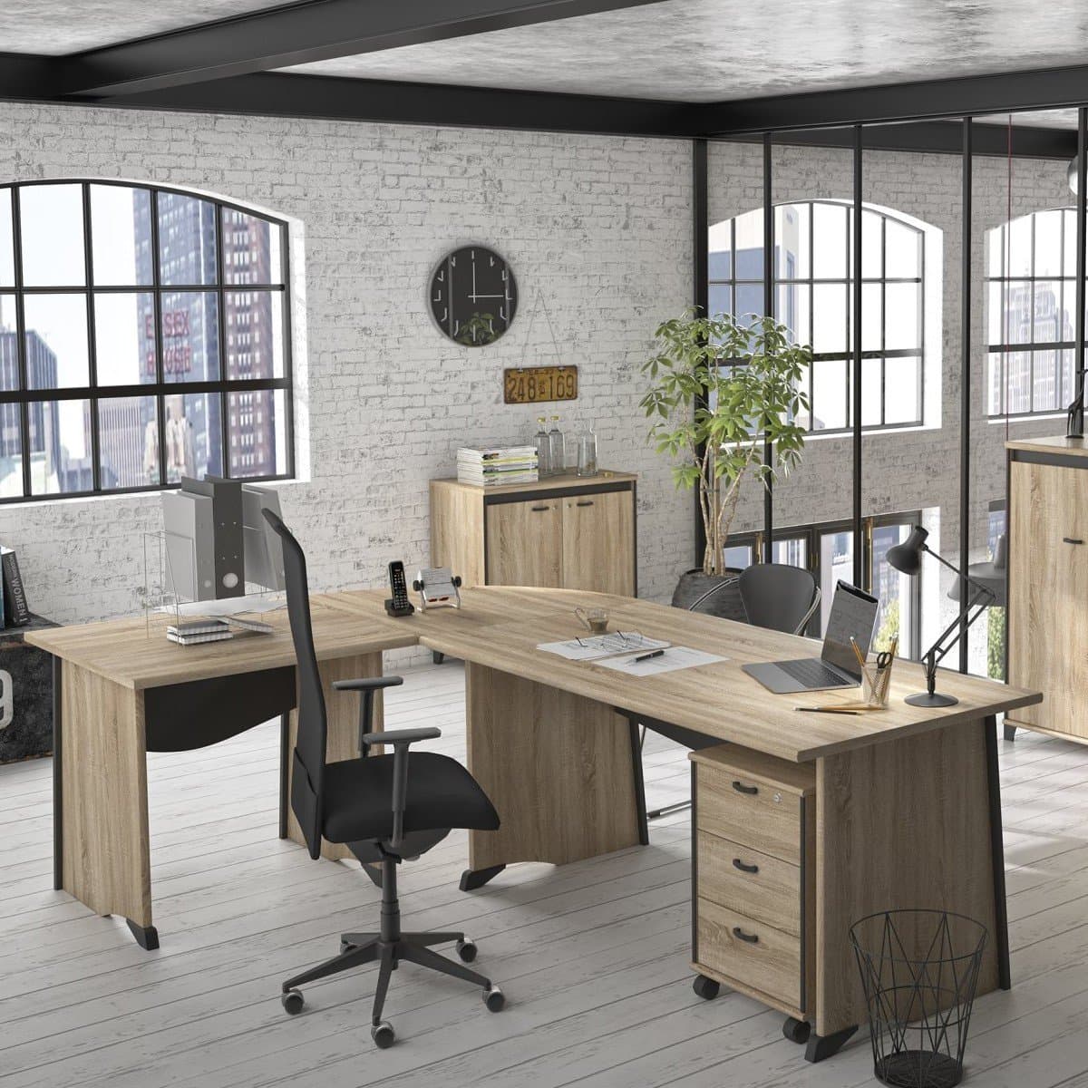 Bureau style industriel avec voile de fond L80 cm - Fabrication Française - Calicosy