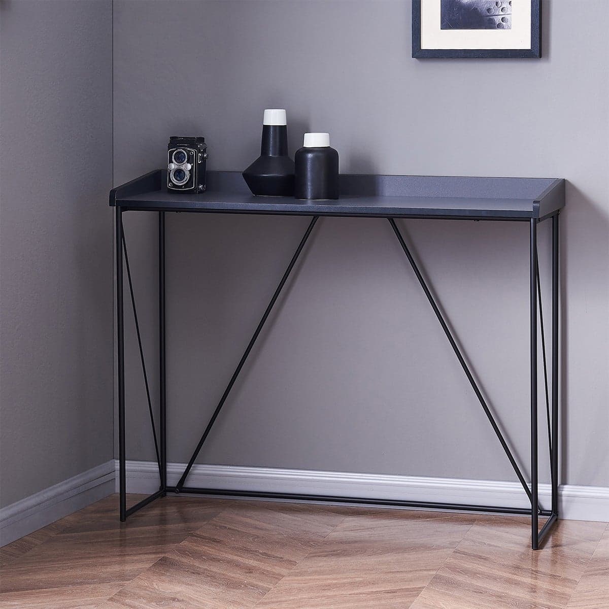 Console Structure Noir avec Plateau Gris - L100 cm - Calicosy