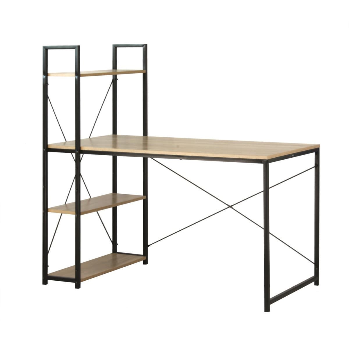 Bureau L120cm avec 4 étagères style industriel - Panneaux de particules - Calicosy