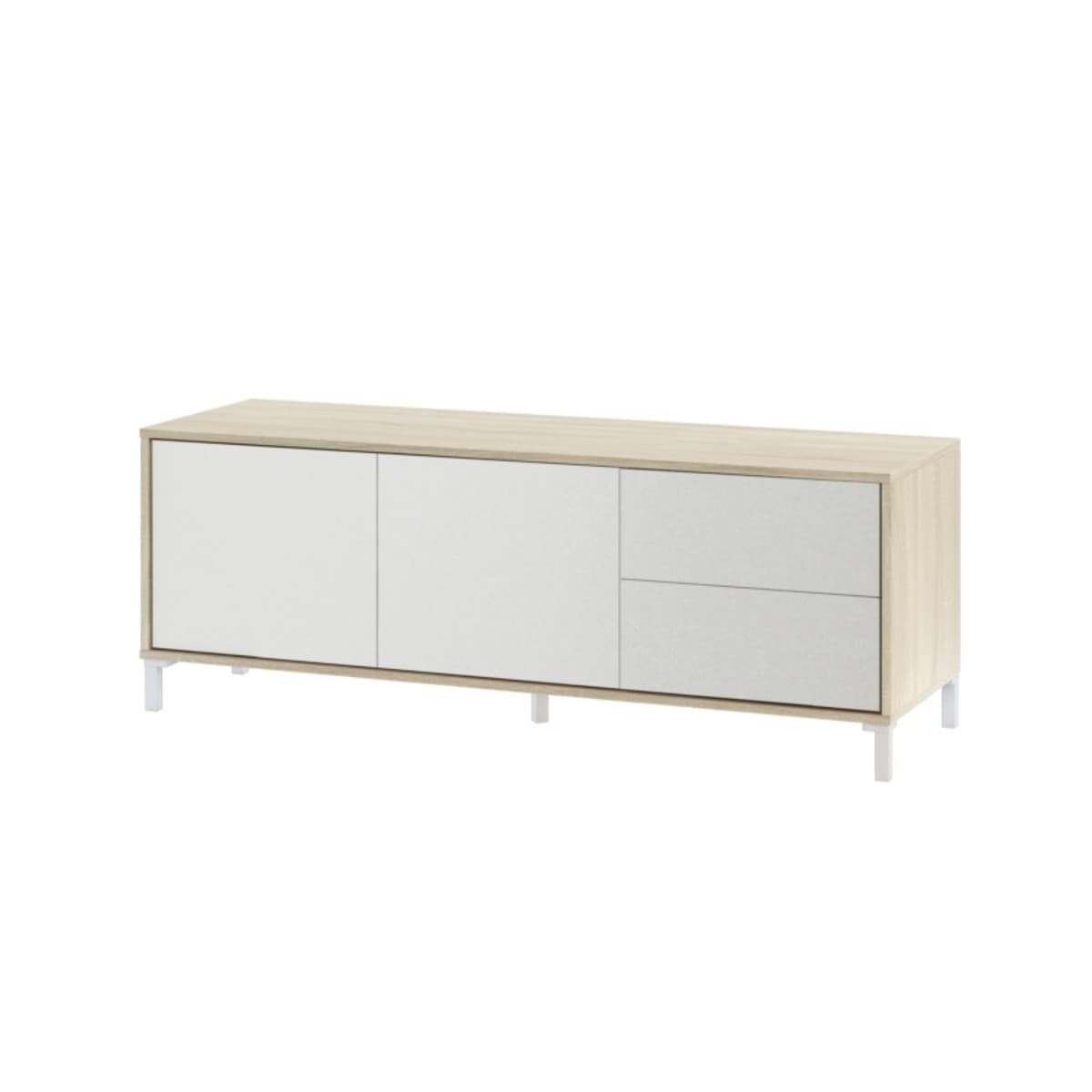 Meuble TV 2 portes et 2 tiroirs Brooklyn - L130 cm - Couleur : Chêne artisan / blanc - Panneaux de particules - Calicosy