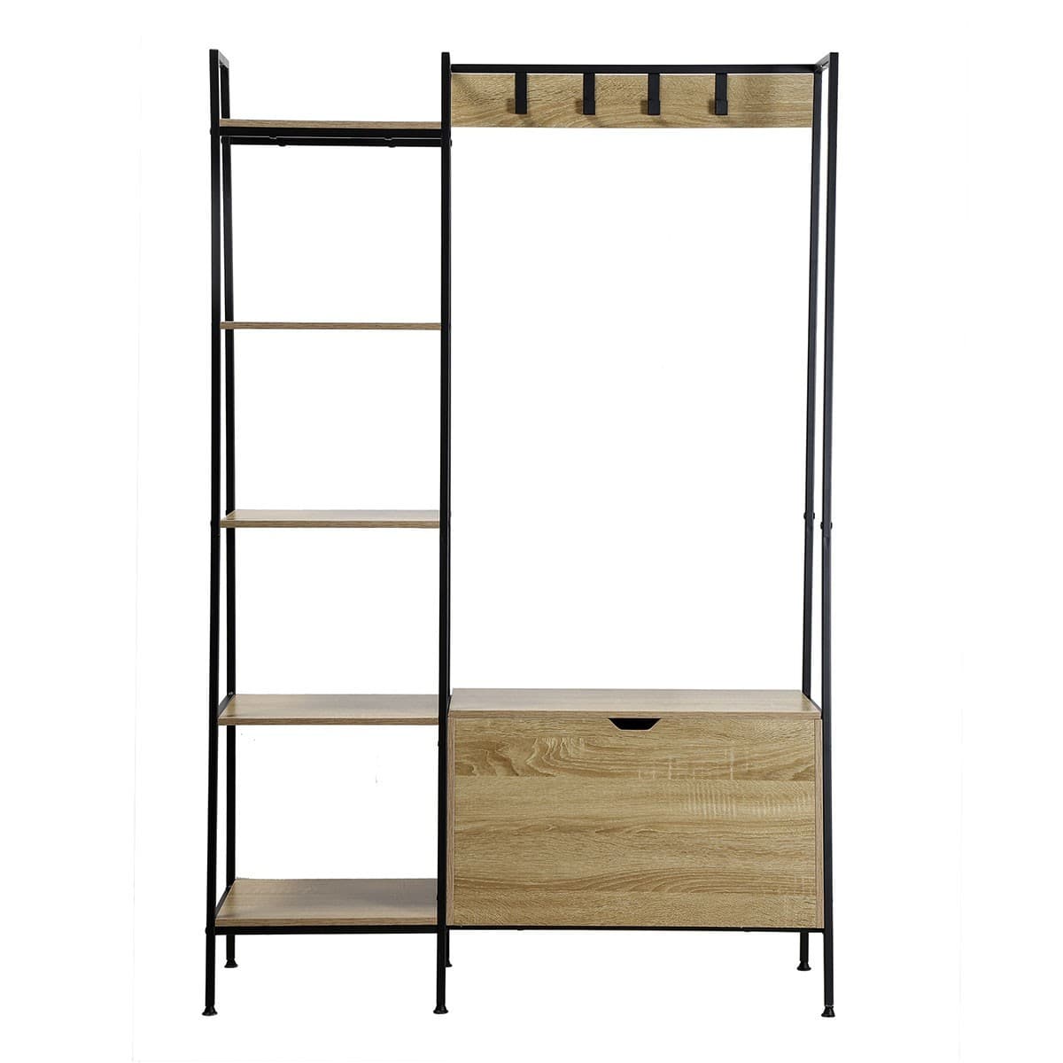Penderie 5 Étagères avec coffre à chaussures et patères - LEXIE - Panneaux de particules - Calicosy