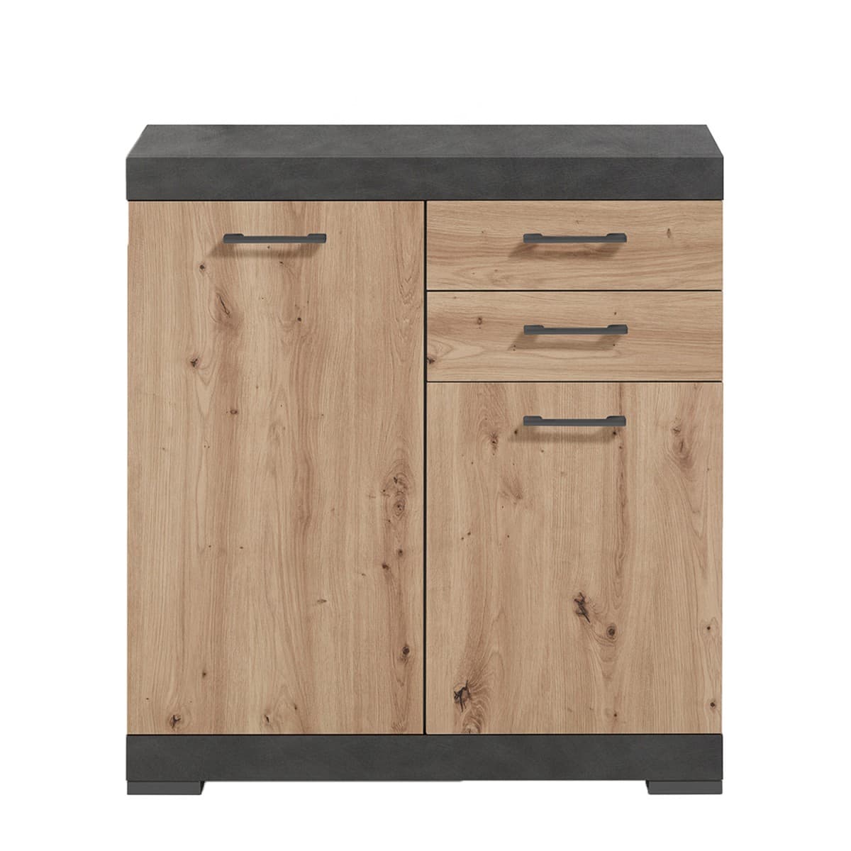 Buffet avec 2 Portes et 2 Tiroirs L80cm - Bristol - Couleur : Chêne artisan - Panneaux de particules - Calicosy