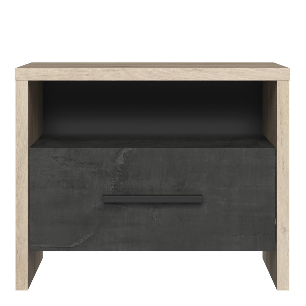 Chevet 1 Tiroir 1 Niche Décor chêne et noir L49.6 x H40 cm - Colorado - Panneaux de particules - Calicosy