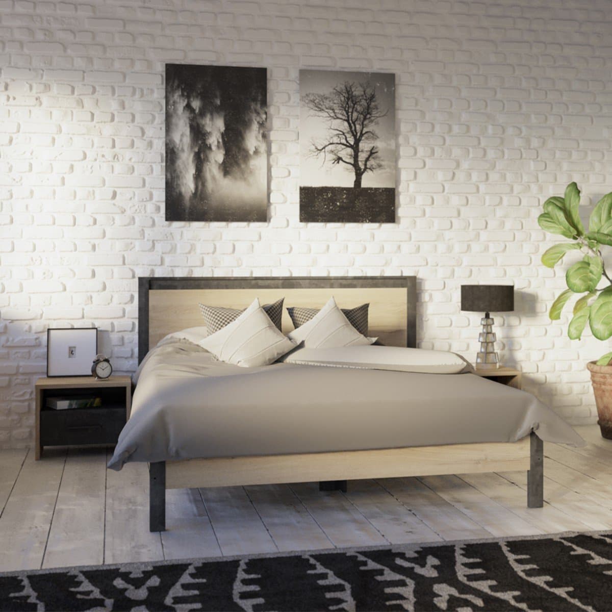 Chevet 1 Tiroir 1 Niche DĂ©cor chĂȘne et noir L49.6 x H40 cm - Colorado - Calicosy