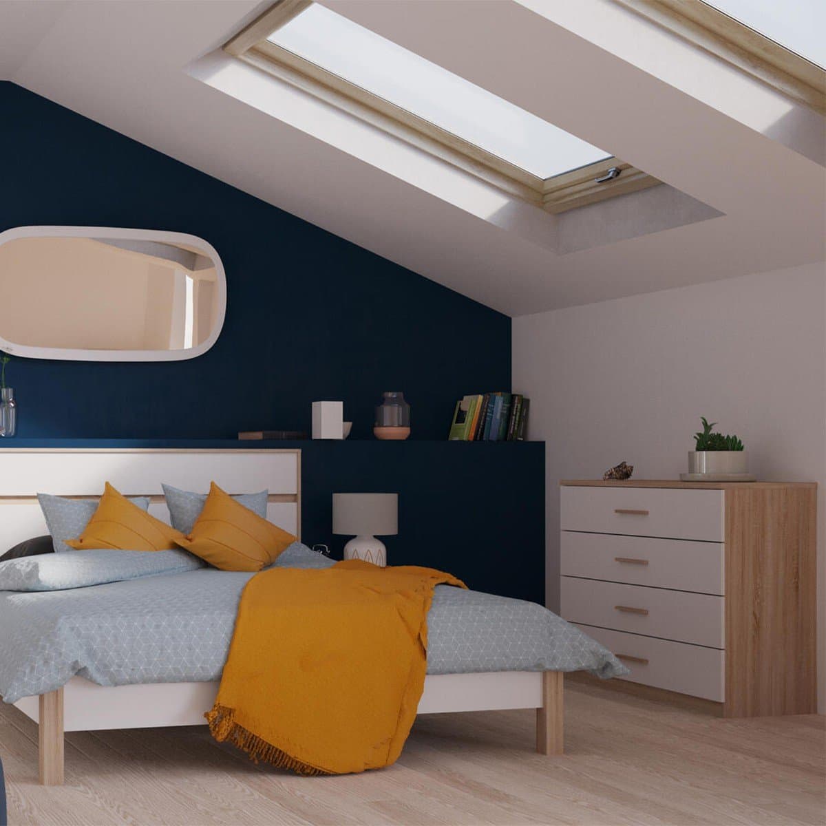 Commode 4 Tiroirs Décor Bois et Blanc L100 cm - Selena - Calicosy