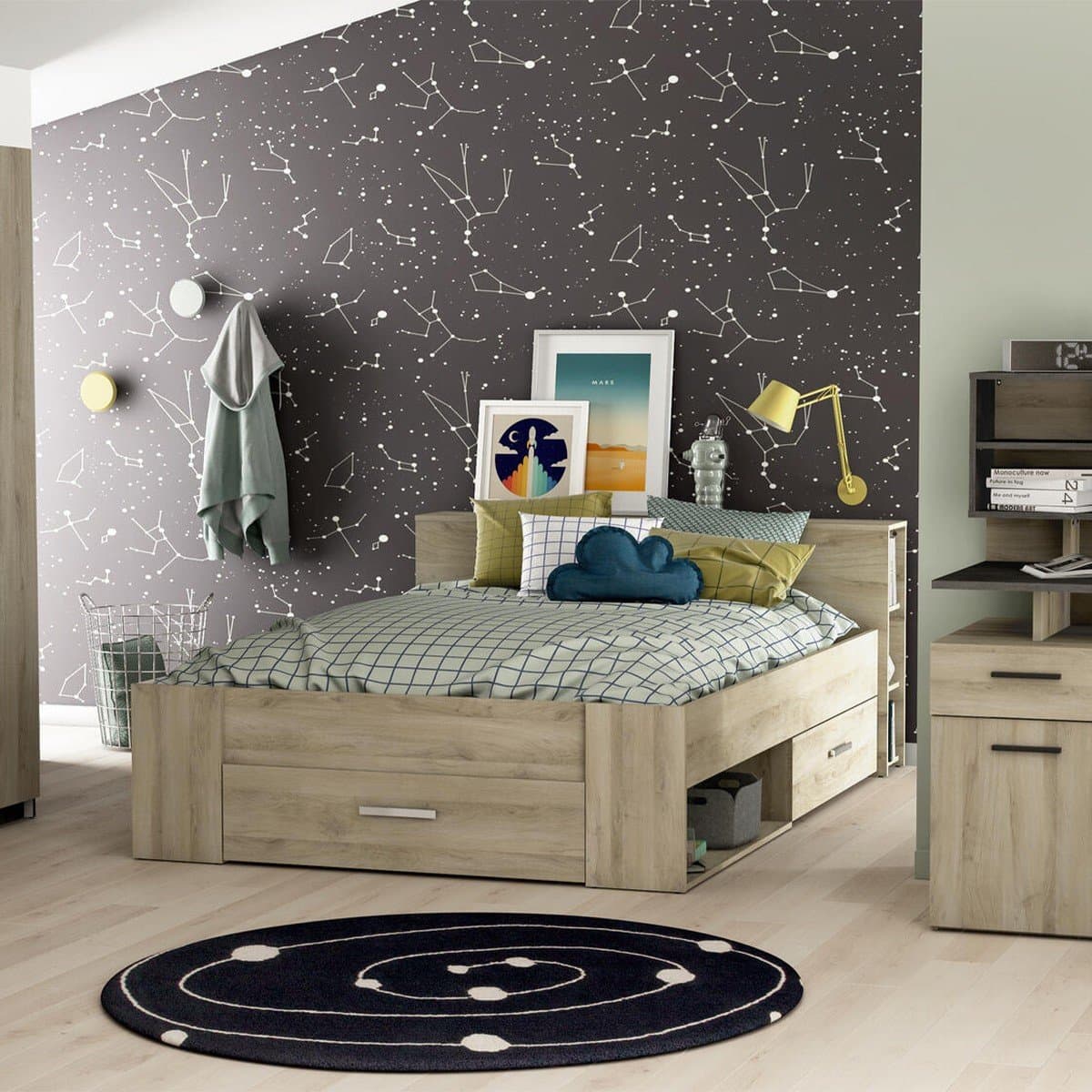 Lit 2 Places avec 3 Tiroirs et 8 Niches - 160x200 cm - Pocket - Calicosy