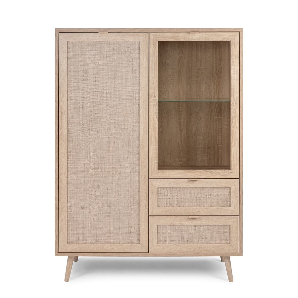 Vaisselier 2 portes 2 tiroirs H139 cm - Impression Rotin - BALI - Panneaux de particules - Calicosy