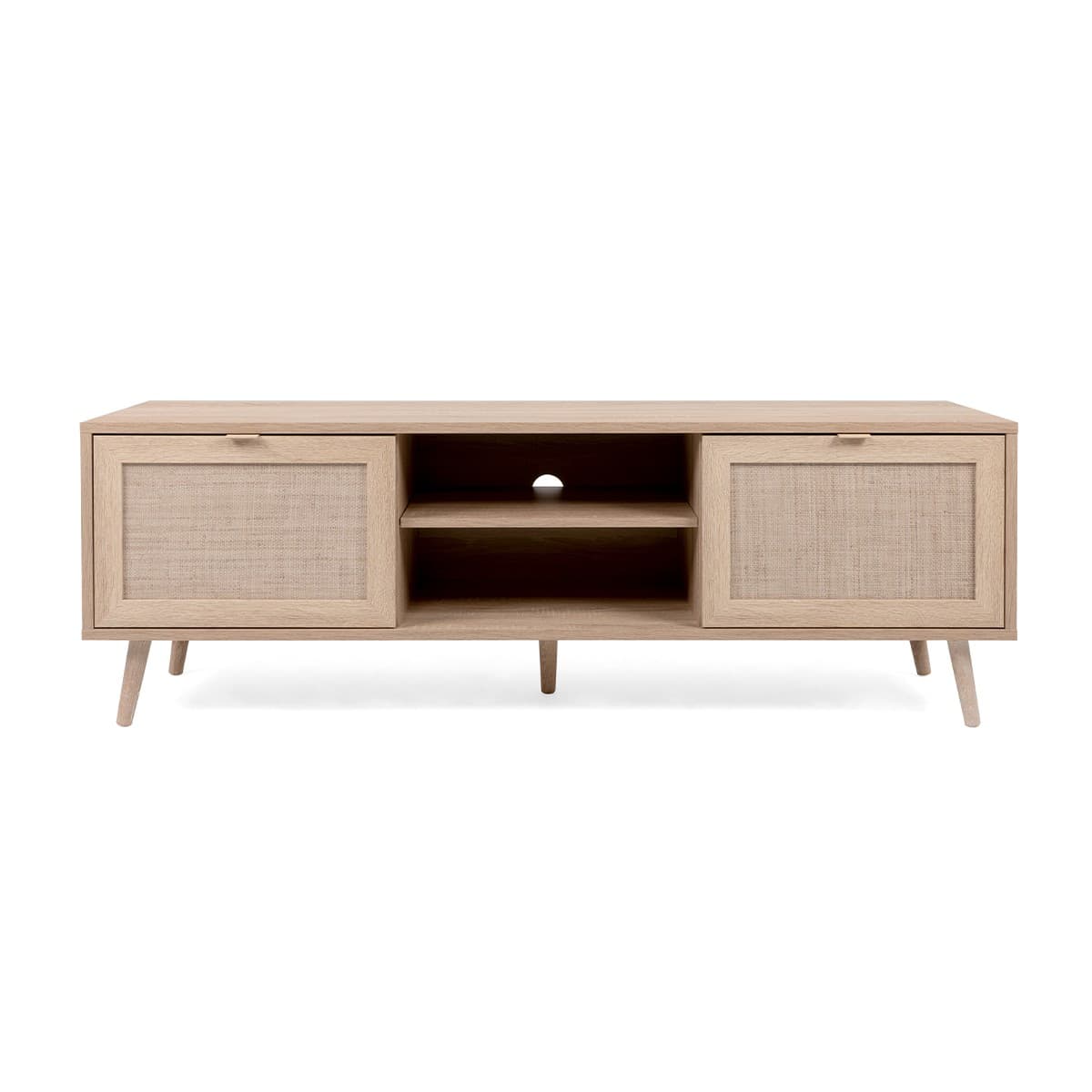 Meuble TV 2 portes L150 cm - Impression Rotin - BALI - Panneaux de particules - Calicosy
