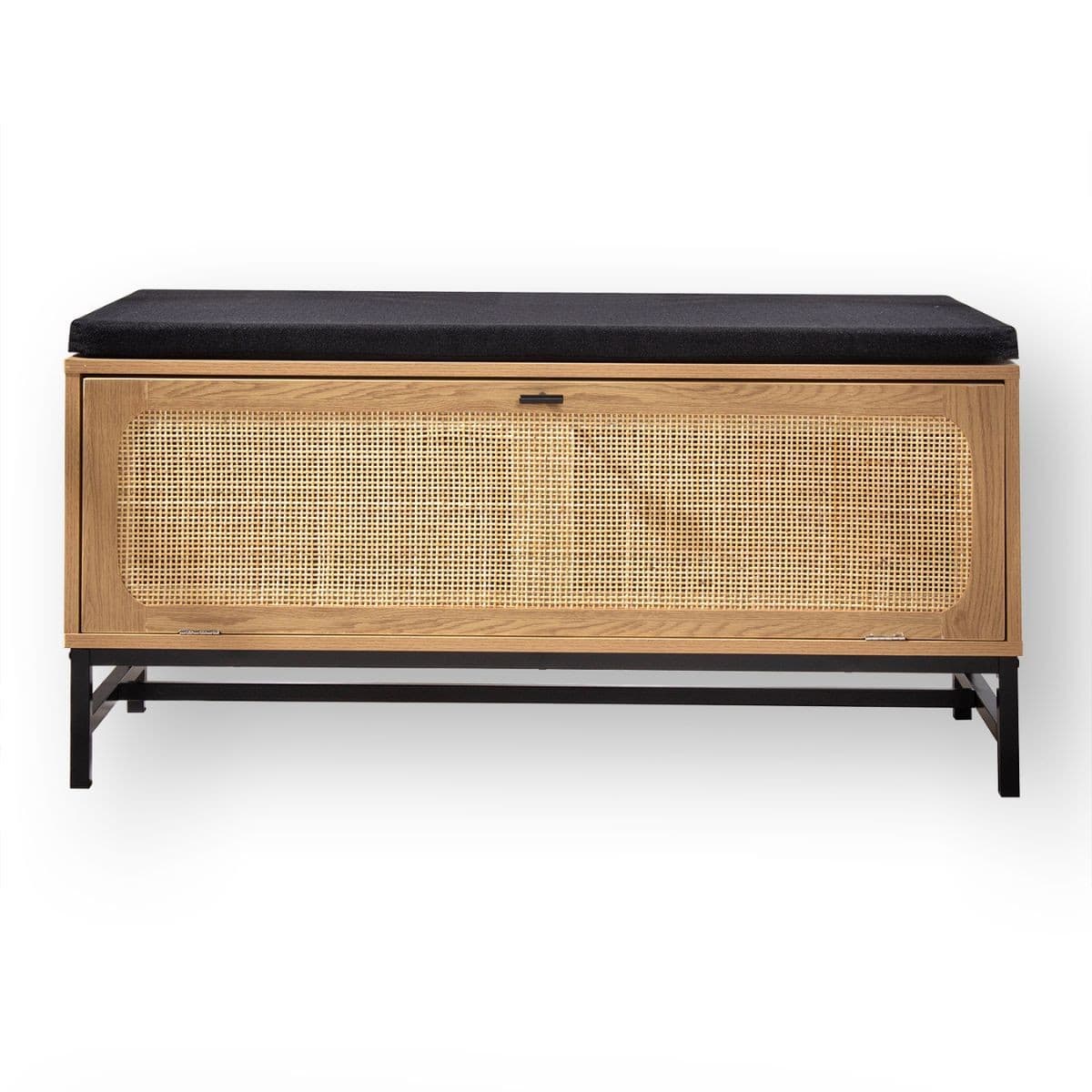 Banc d'entrée avec rangements, façade en rotin L100 cm - JAYA - Panneaux de particules - Calicosy