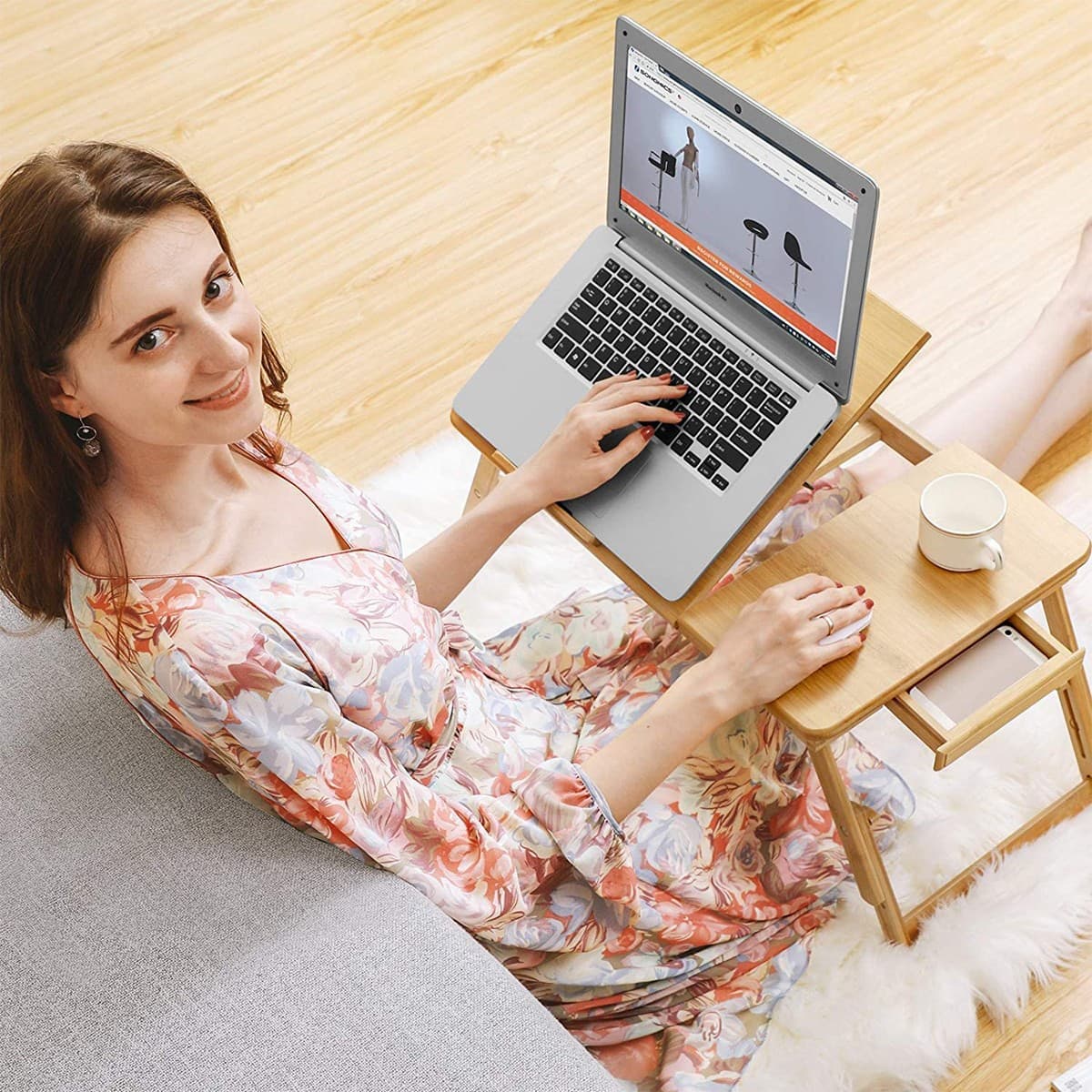 Table de lit pliable en bambou pour PC portable inclinable - L55 cm - Calicosy