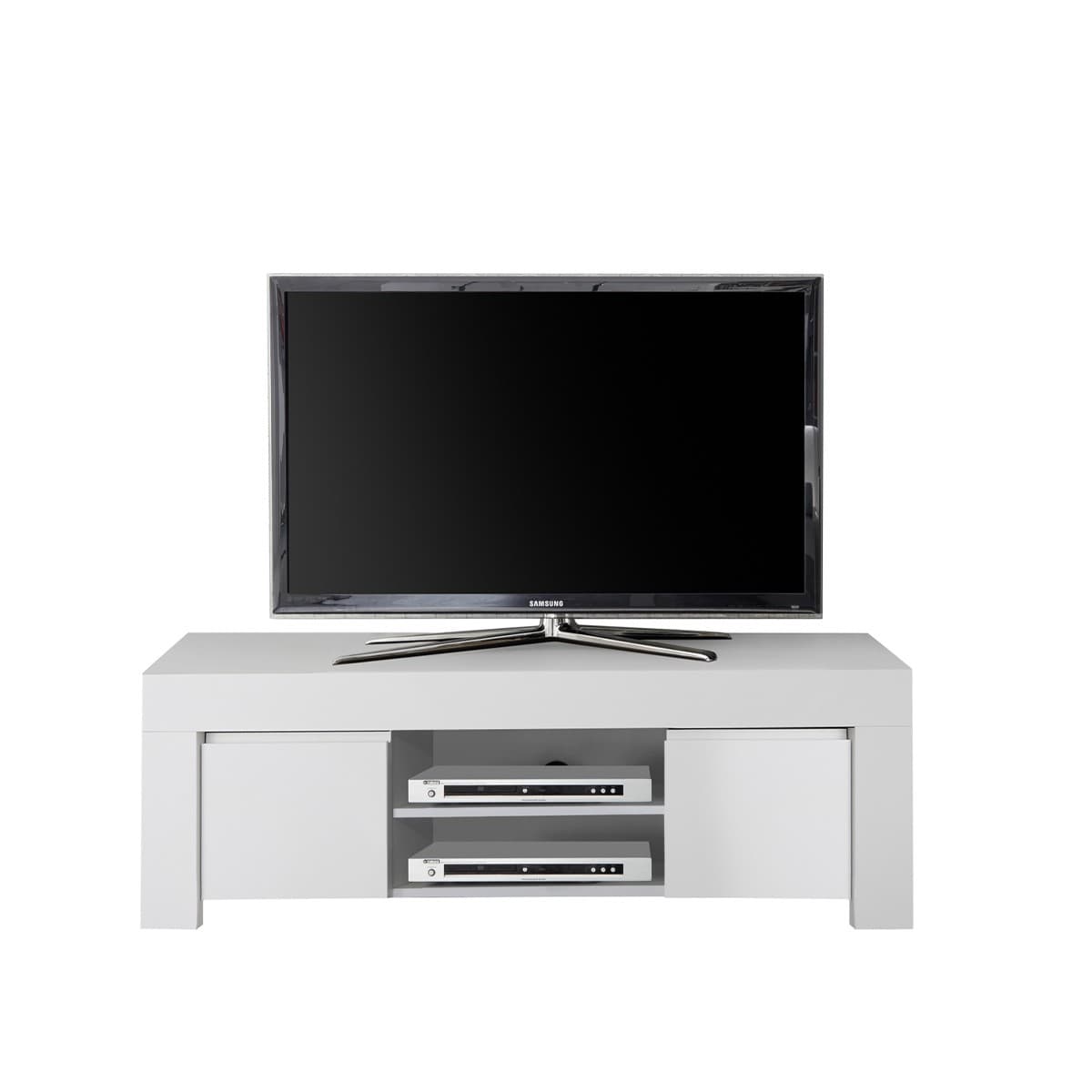 Meuble TV avec 2 portes L138 cm - Firenze - Couleur : Blanc - Panneaux de particules - Calicosy