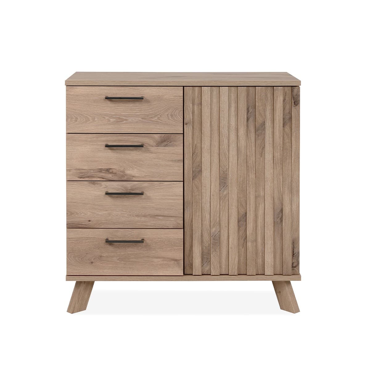 Buffet 4 Tiroirs 1 Porte Décor Chêne L85 cm - OPOLE - Panneaux de particules - Calicosy