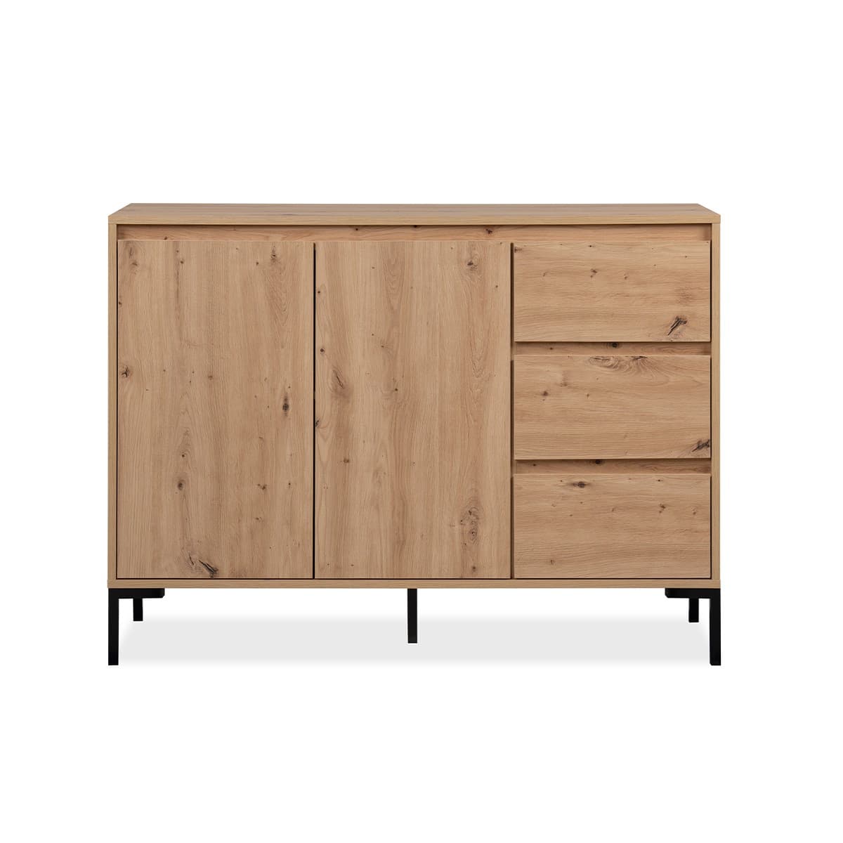 Buffet 2 portes 3 tiroirs L120 cm PLOCK - Panneaux de particules - Calicosy