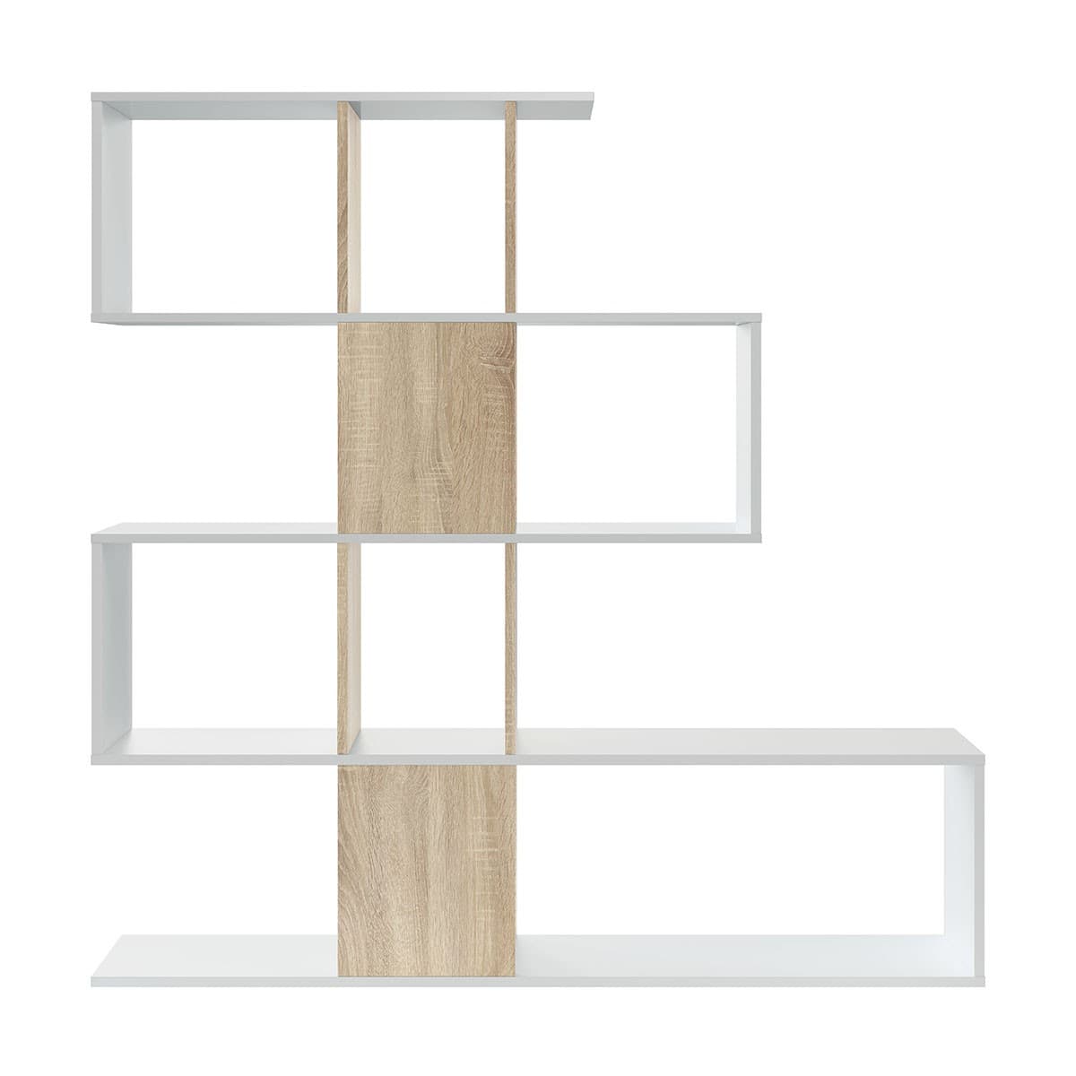 Bibliothèque avec 4 niveaux et 11 compartiments de rangement H145 cm - Zigzag - Panneaux de particules - Calicosy