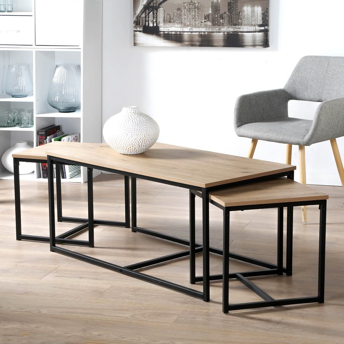 Lot de 3 tables basses gigognes L100 cm - LENNY - Calicosy