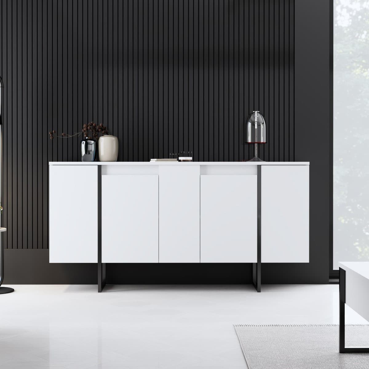 Buffet 4 portes avec étagÚres L160 cm - LUXE - Calicosy