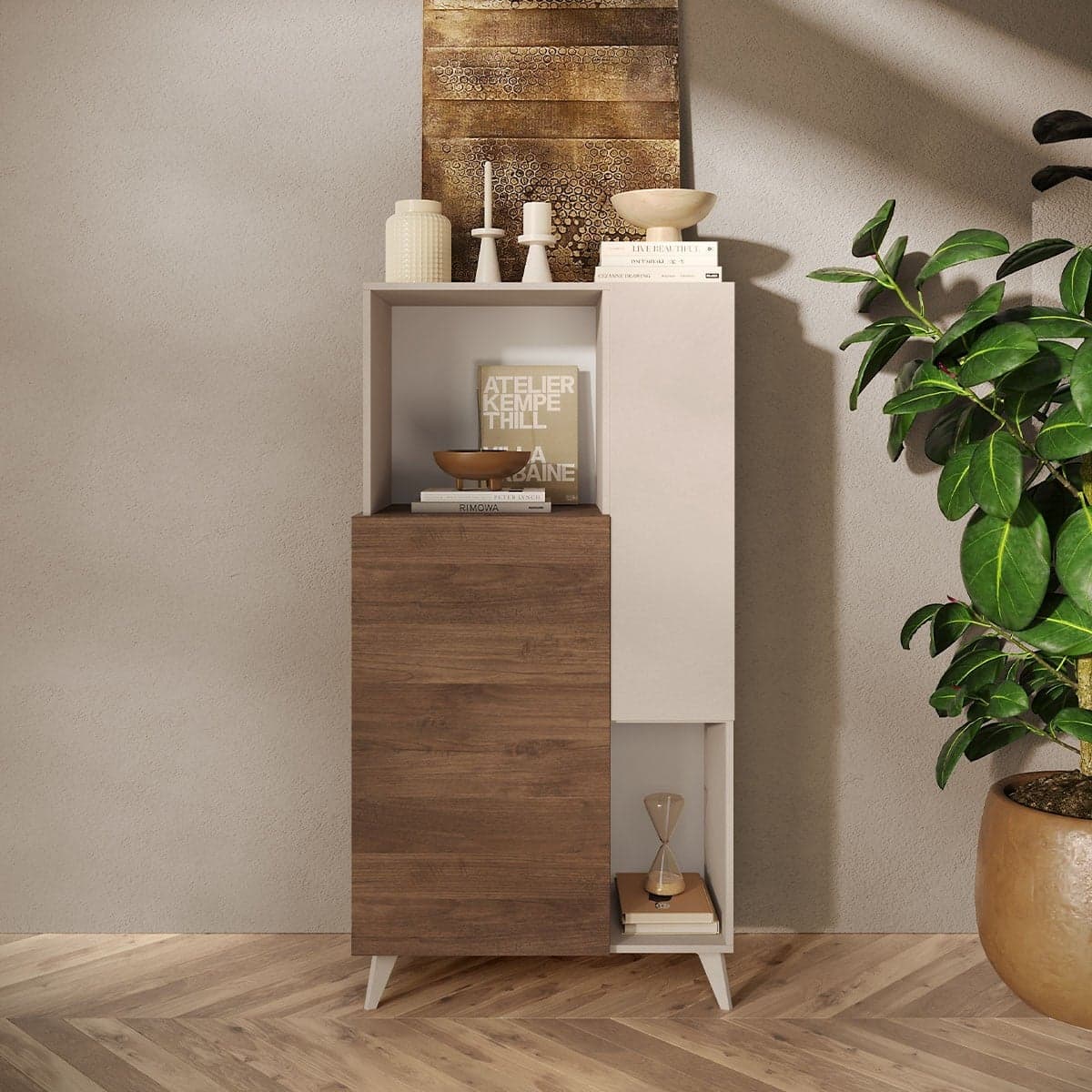 Buffet 2 portes, 2 niches et 2 étagÚres L80 cm - MALA - Calicosy