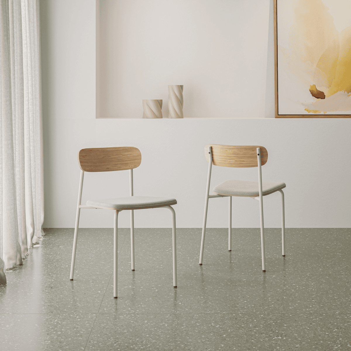 Lot de 2 chaises en tissu avec pieds en métal L46 cm - ADRIANA - Calicosy