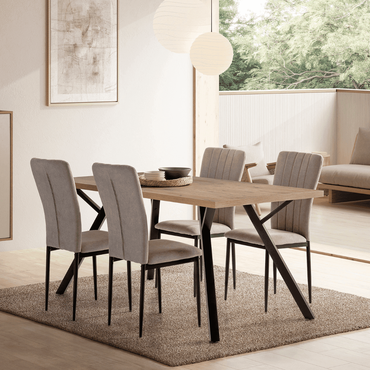 Lot de 4 chaises en tissu avec pieds en métal noir L43 cm - HOLLY - Calicosy