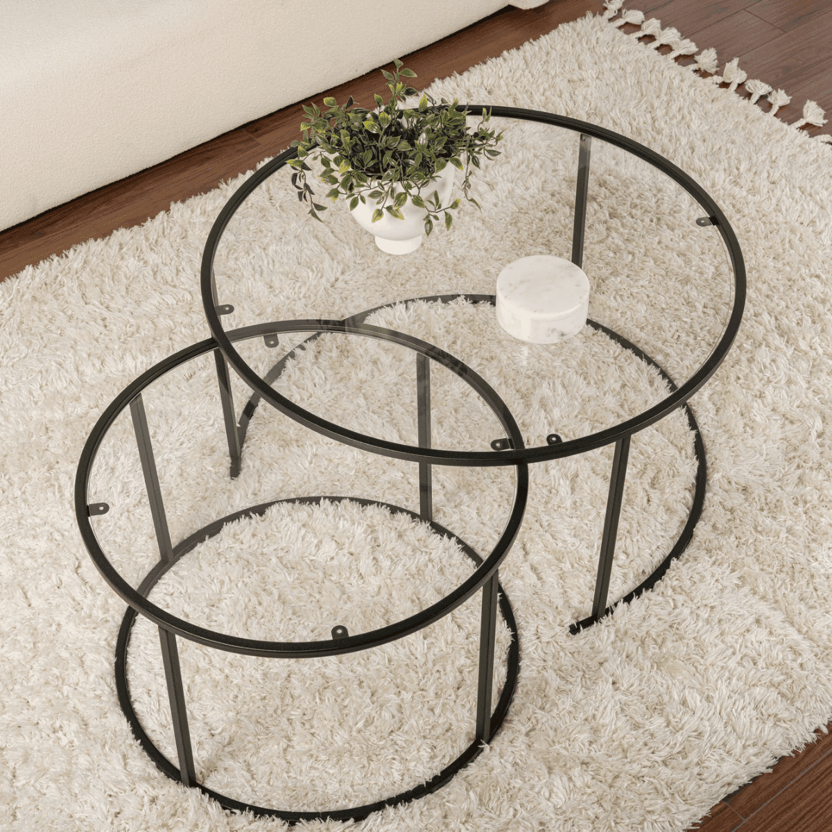 Lot de 2 tables basses gigognes rondes avec plateau en verre D80 cm - AURUM - Calicosy