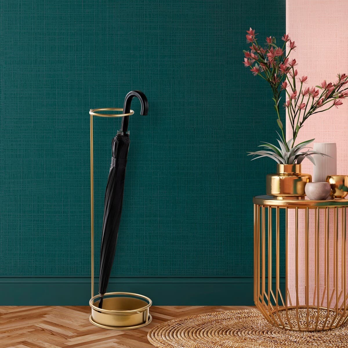 Porte parapluie avec base circulaire en métal doré H75cm - Calicosy