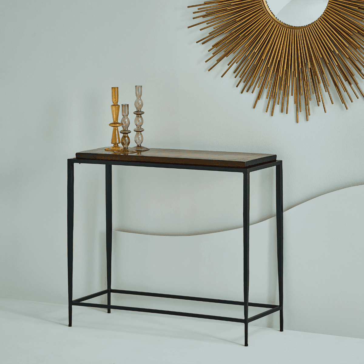 Petite console en verre fumé et métal L80 cm IGLOO - Calicosy