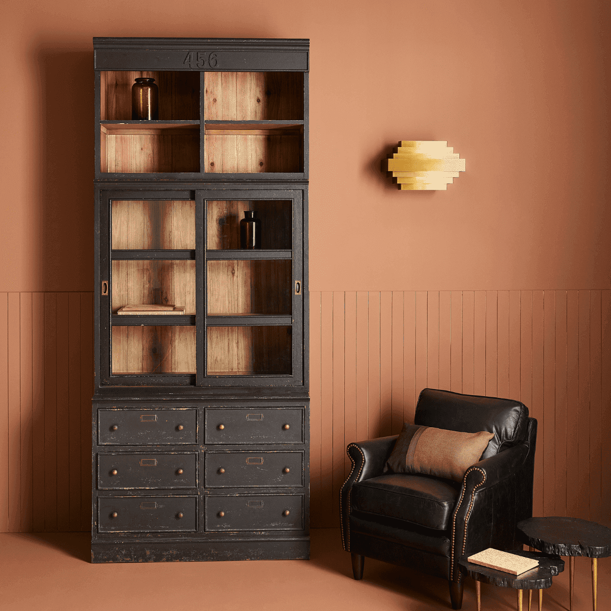 BibliothĂšque en pin massif 6 tiroirs - H240 cm - AMSTERDAM - Calicosy