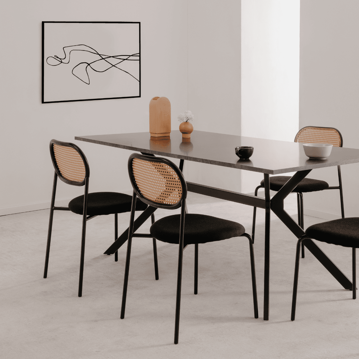 Lot de 4 chaises en rotin tressé avec structure en métal L47cm - MOZART - Calicosy