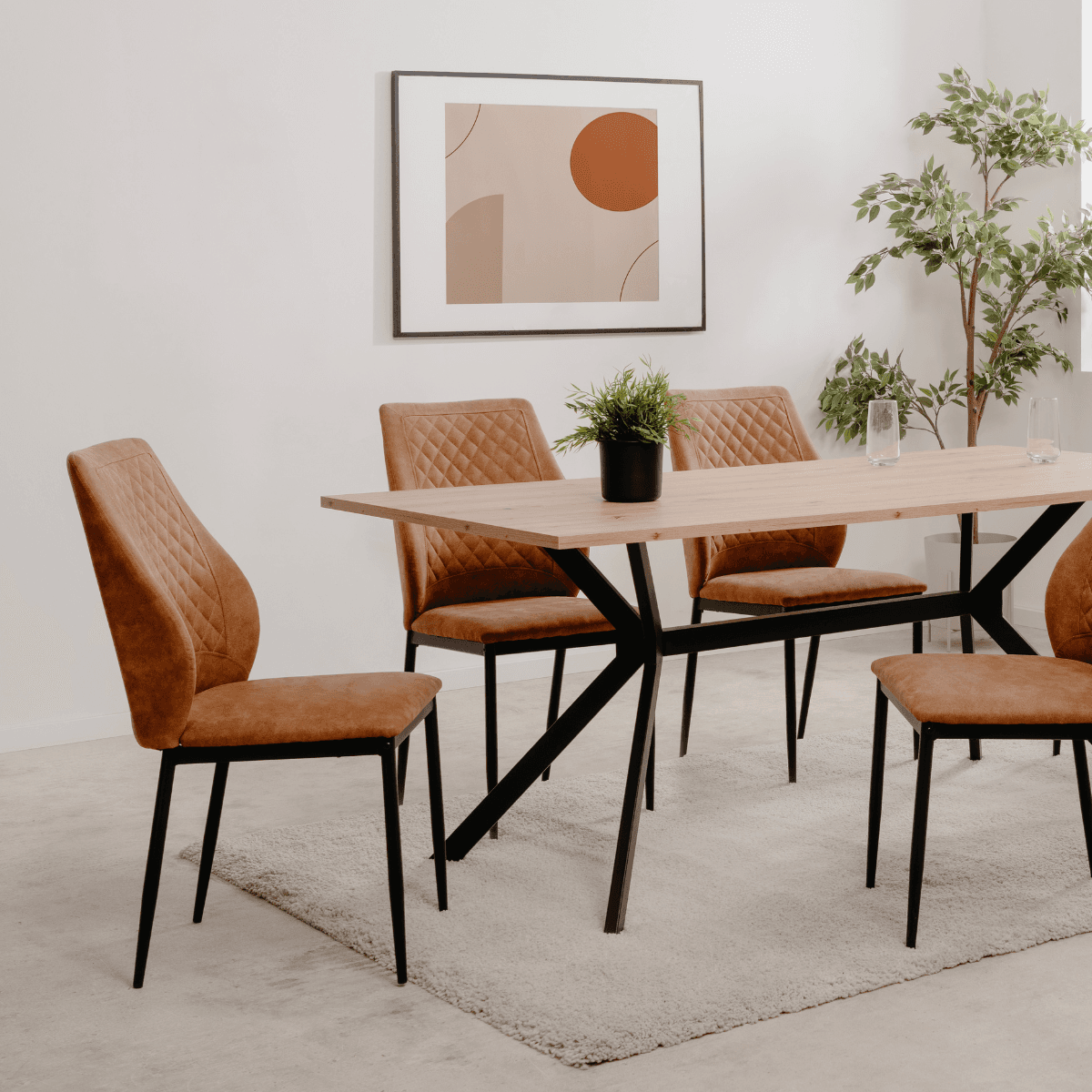 Lot de 4 chaises en tissu capitonné avec structure en métal L48cm - LILLIE - Calicosy